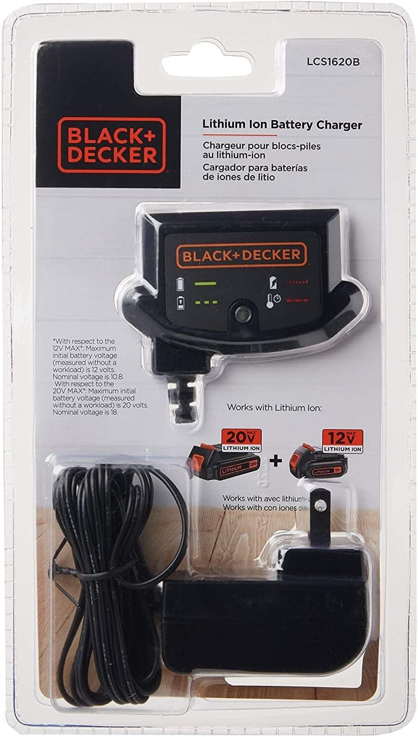 BLACK+DECKER 20V MAX Lithium Battery Charger, Compatible with 12V and 20V Batter