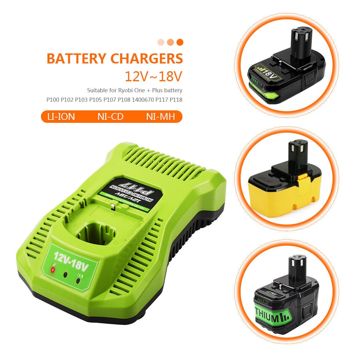 P117 Battery Fast Charger for Ryobi 18V ONE Battery P102 P108 P189 P197 P105