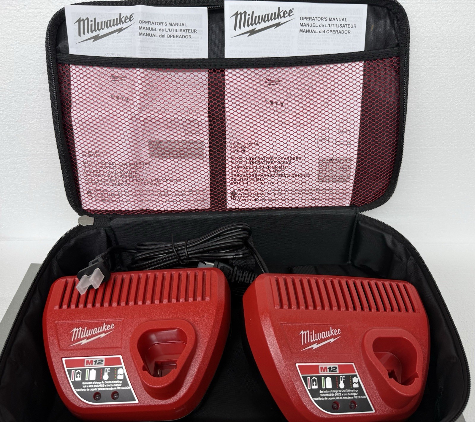Lot Of 4 Milwaukee M12 Chargers Model 48-59-2401 And Milwaukee Soft Case