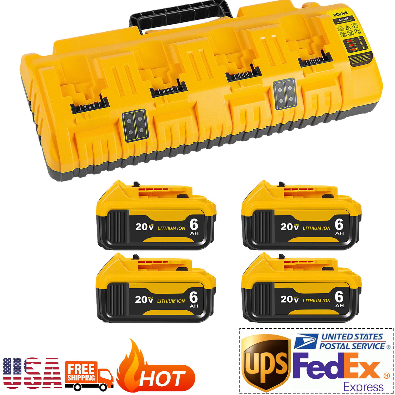 for DeWalt Battery Charger DCB104 12V-20V Lithium 3.0Ah/6.0Ah Battery DCB206