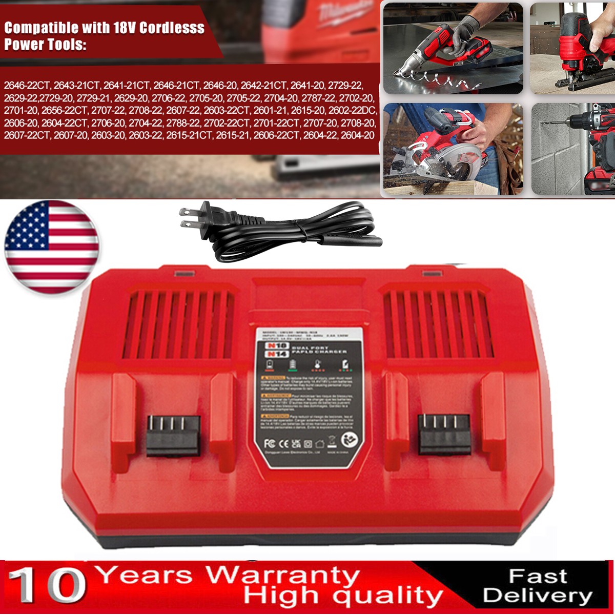Dual Charger For Milwaukee 18V For M18 18V Dual Bay Simultaneous Rapid Charger