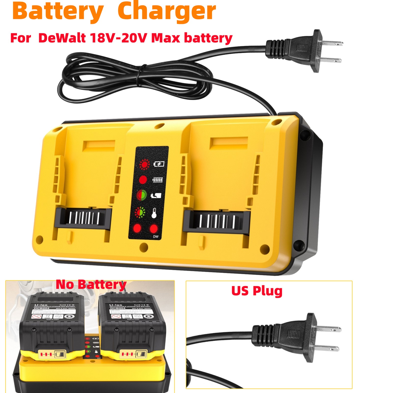 Dual Ports 90W Fast Charger for DeWalt 18V-20V MAX Lithium Battery DCB203 DCB204