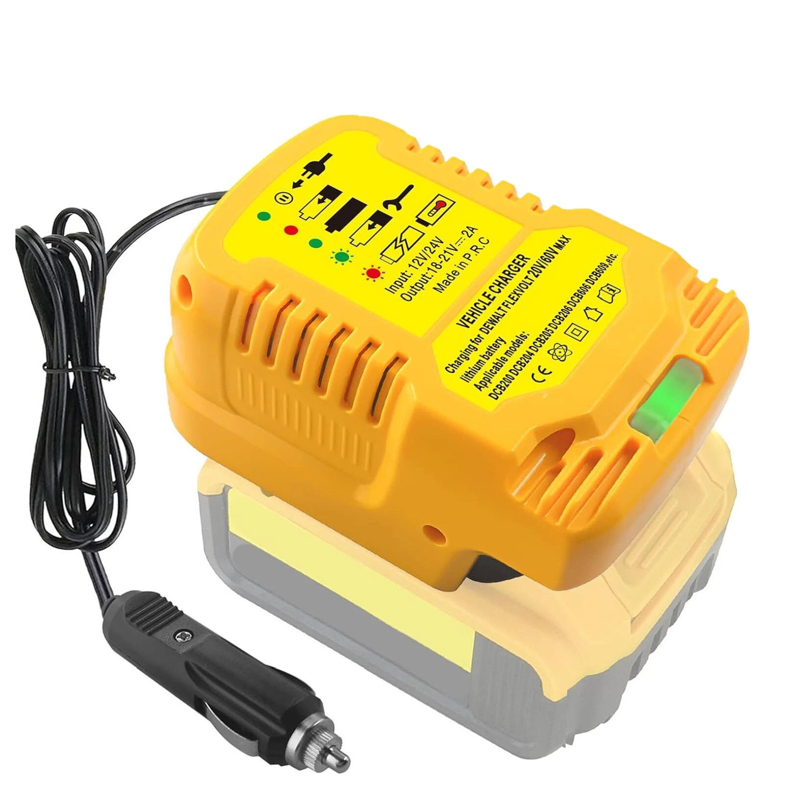 Compact For DeWalt 20V 18V Li-ion Battery Charger for Cigarette Lighter DCB102