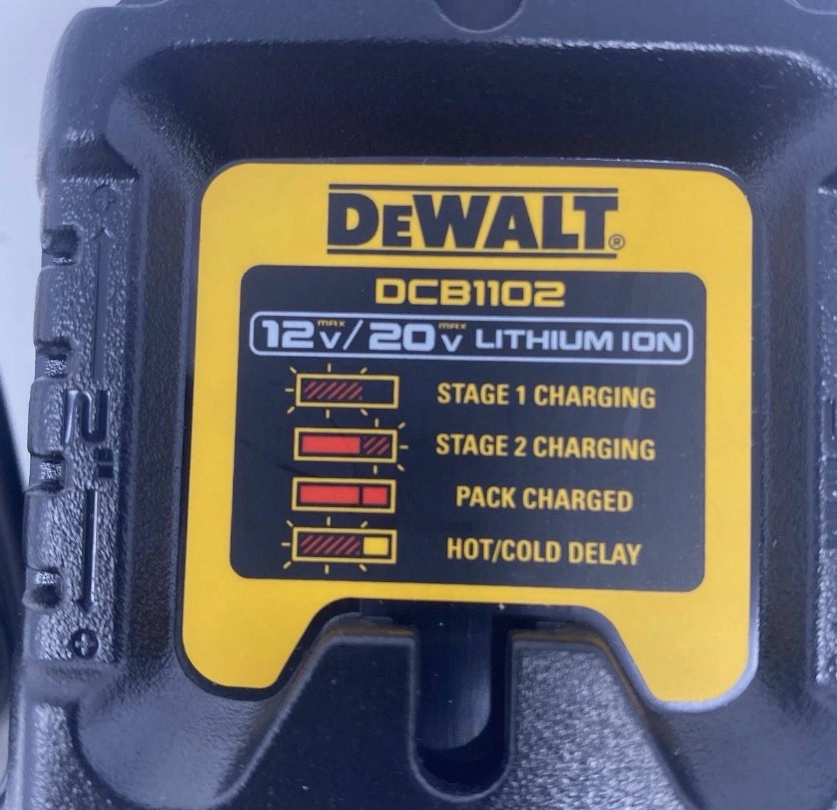 DEWALT DCB1102 12V/20V 2A Multi-Volt Charger, Black/Yellow