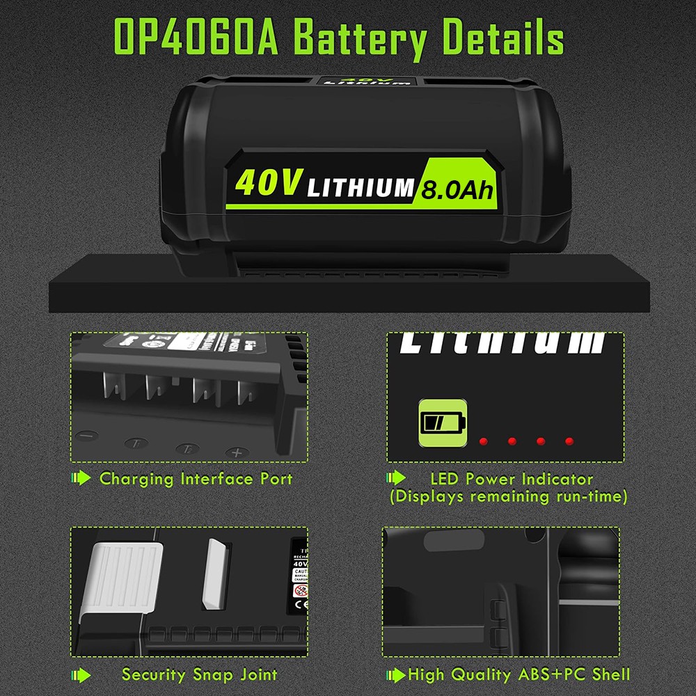 2-1pack 8.0Ah For Ryobi 40V High Capacity Battery OP4060 OP40602 OP40401 OP4050