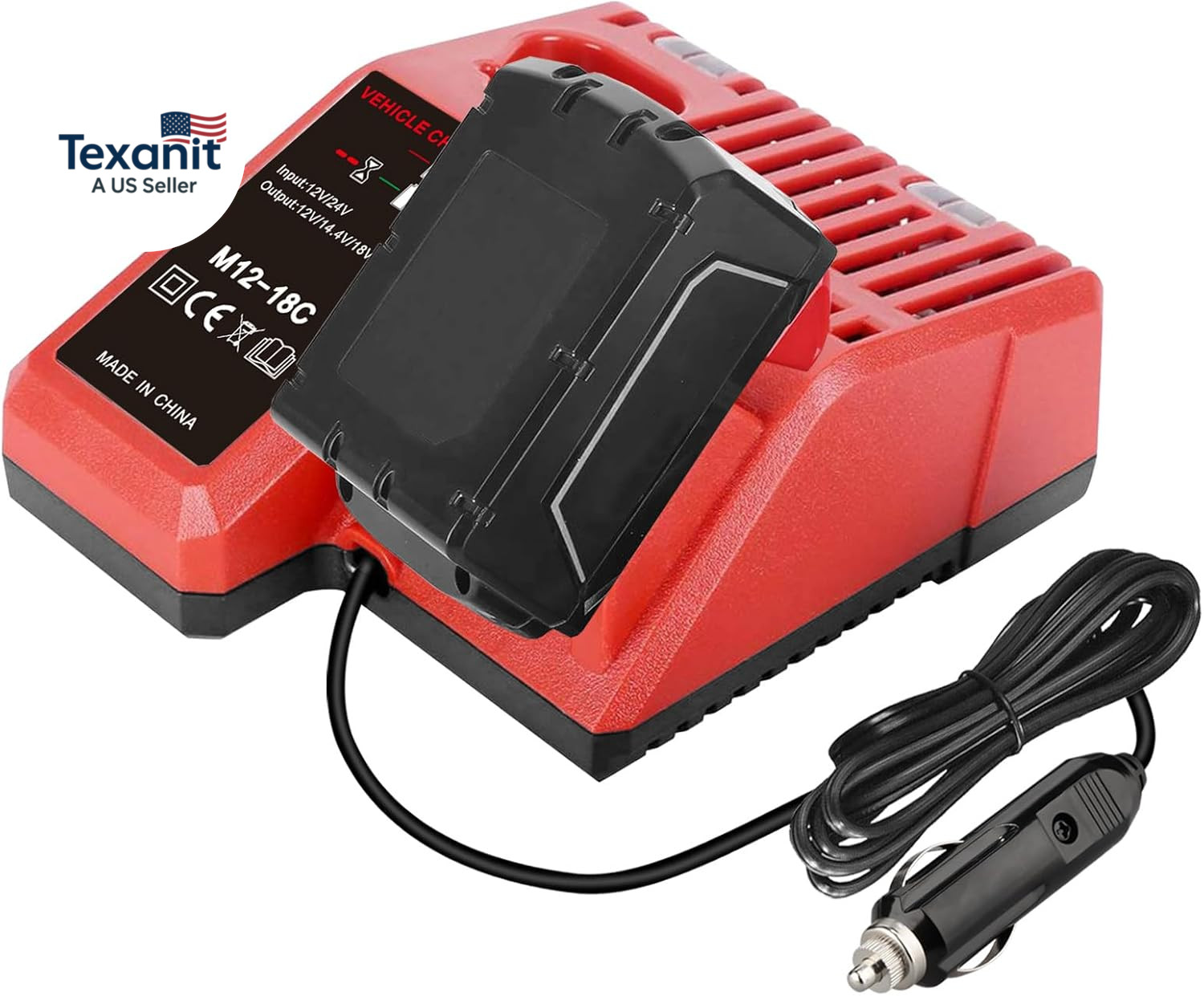Car Charger for Milwaukee 12V – 18V Battery XC Lithium-Ion, for M12 and for M18
