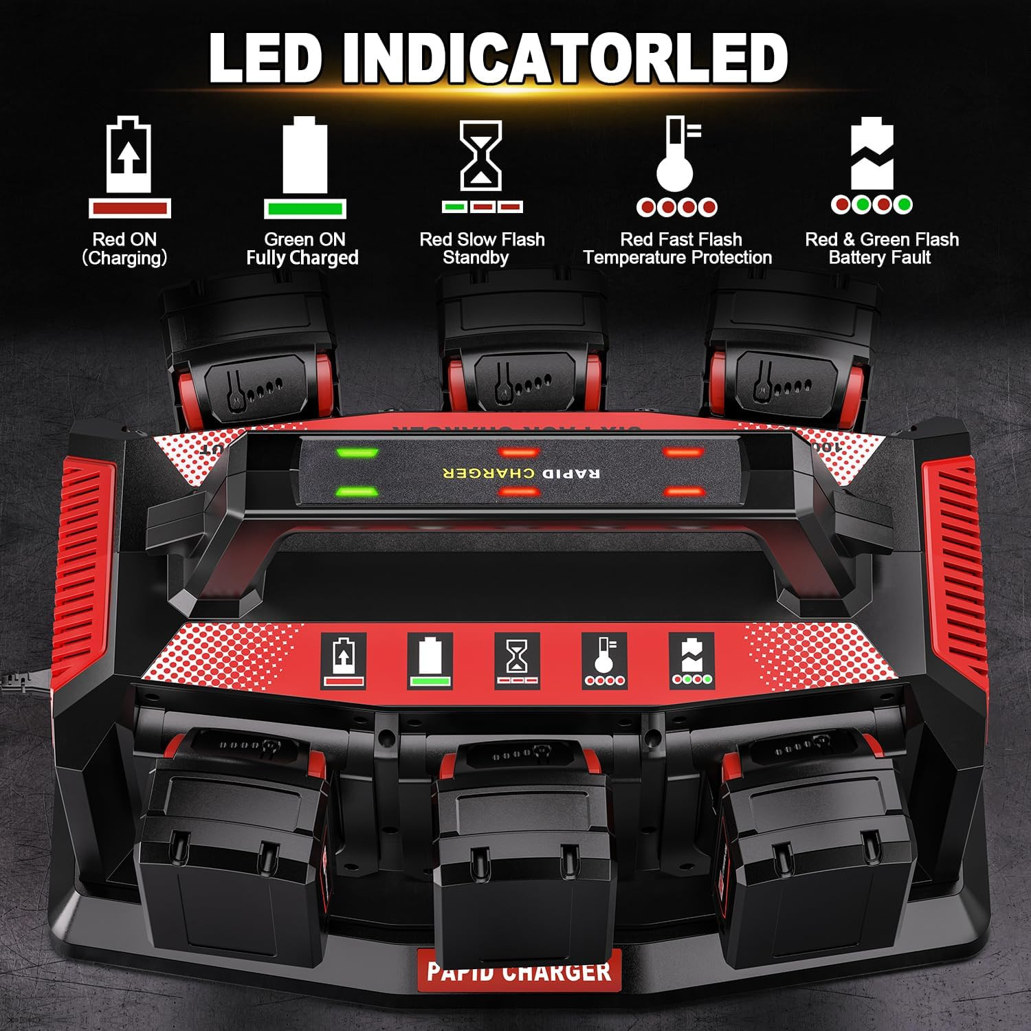 6-Port Simultaneous Battery Charger Compatiblewith Milwaukee M18 18V Lithium-Lon