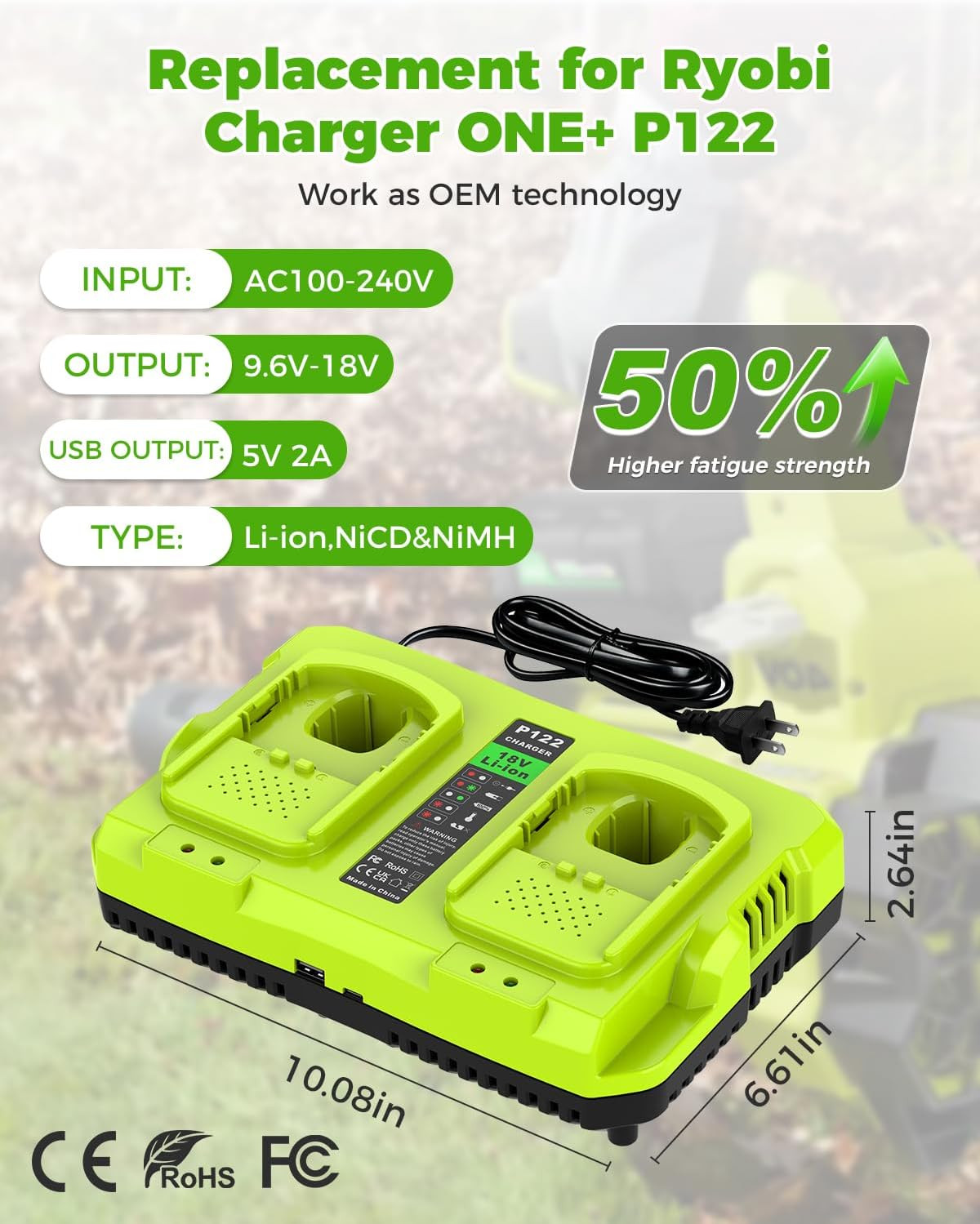 Replace Ryobi 18V Battery Charger,P117 Dual-Port Rapid Charger for Ryobi 12V-18V