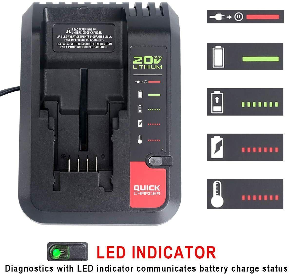 20V Lithium Battery Rapid charger MAX for Black&Decker and Porter Cable 20 Volt