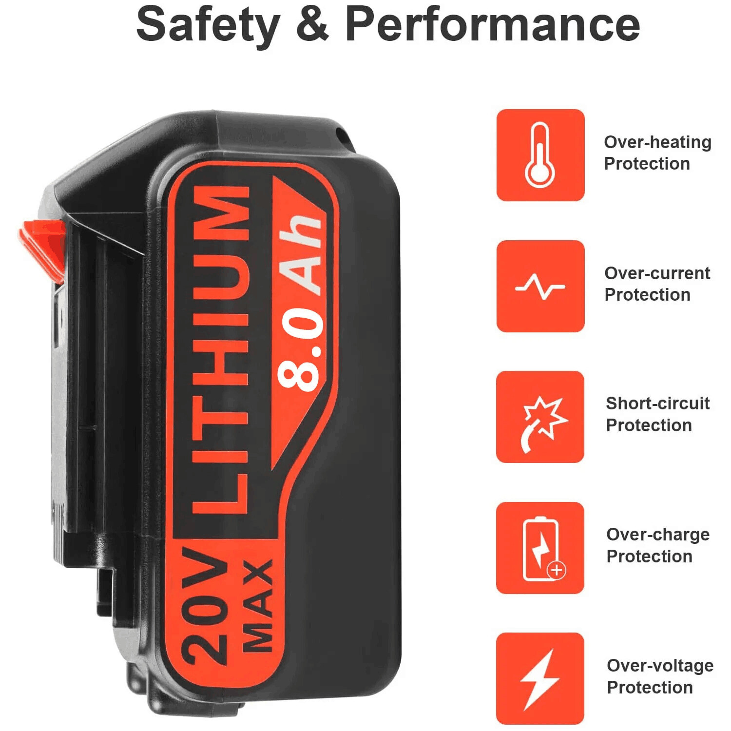 Pack 8.0Ah 20Volt LB2X4020 Battery FOR Black&Decker 20V MAX Lithium LBXR20 LBX20