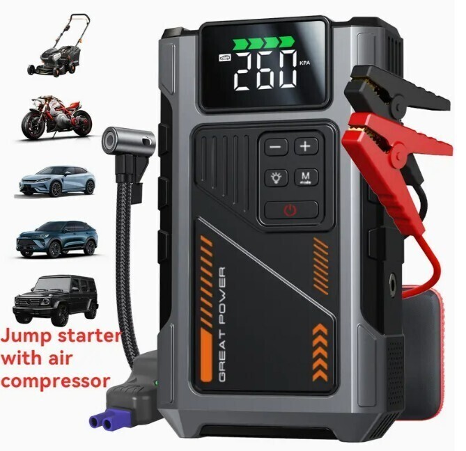 3500A Portable Wireless Jump Starter & Air Compressor 12V 8.0L Gas/1.72gal Diese