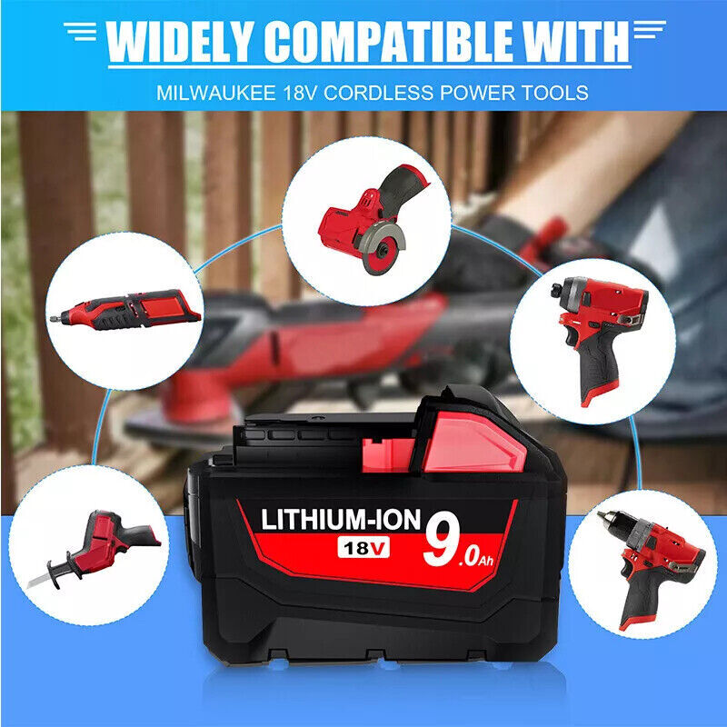 2pcs For Milwaukee For M18 Lithium 9.0AH Extended Capacity Battery 48-11-1890