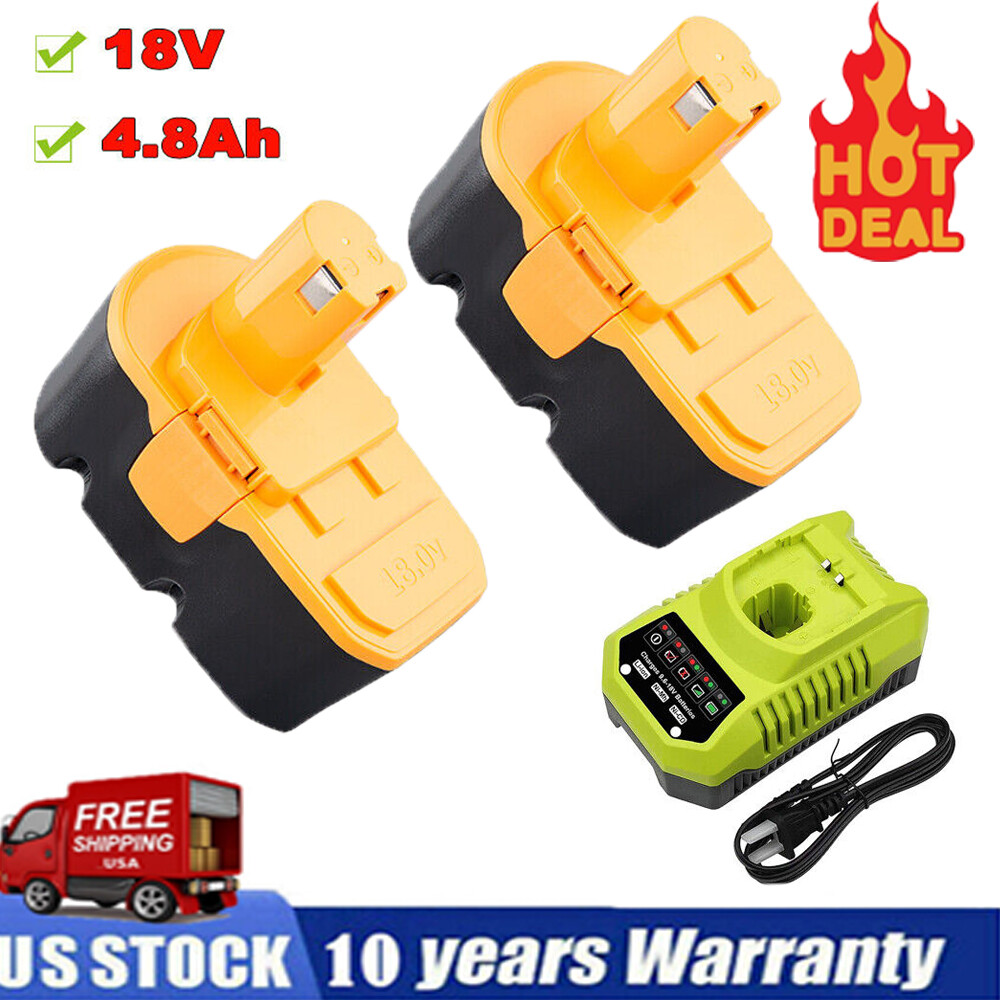1-2Pack Replace for Ryobi Battery/Charger 18V PLUS 4.8Ah NIMH P100 13022 ABP1801