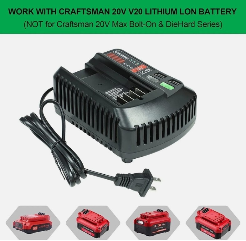 Battery Charger For CRAFTSMAN CMCB104 V20 20V MAX 20-Volt Li-Ion Tool CMCB100