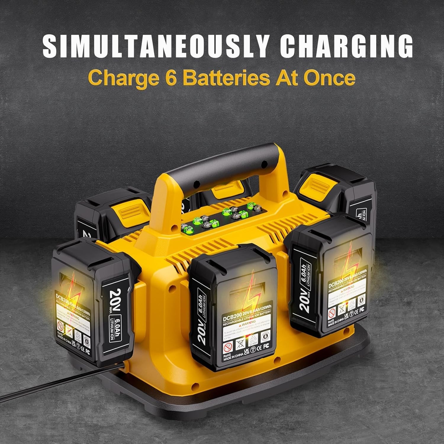6 Port Simultaneous Charger for Dewalt 20V/60V Batteries DCB104 DCB118 Station