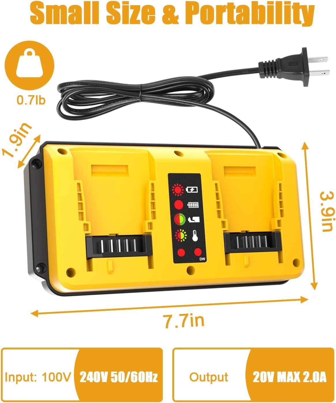 Dual Charging Station 20V Max Battery Fast Charger for Dewalt 20v Battery DCB206