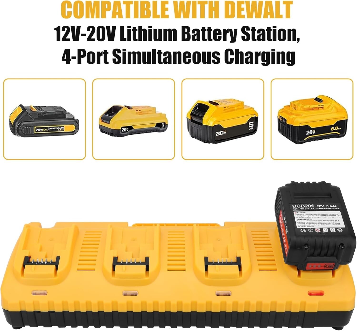 4 Port Multi Battery Charger DCB104 Replacement for Dewalt 12V 20V Max Battery