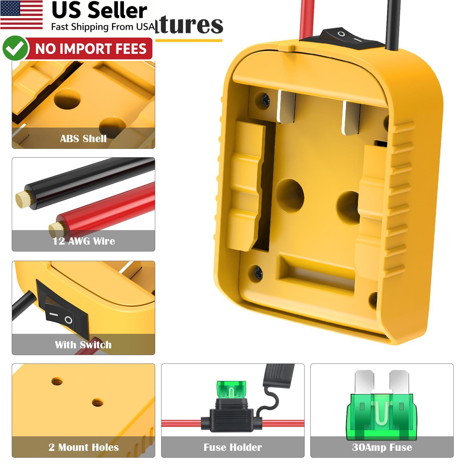 KOEZEOI Power Wheels Adapter for Dewalt 20V Battery 1-Pack, Yellow
