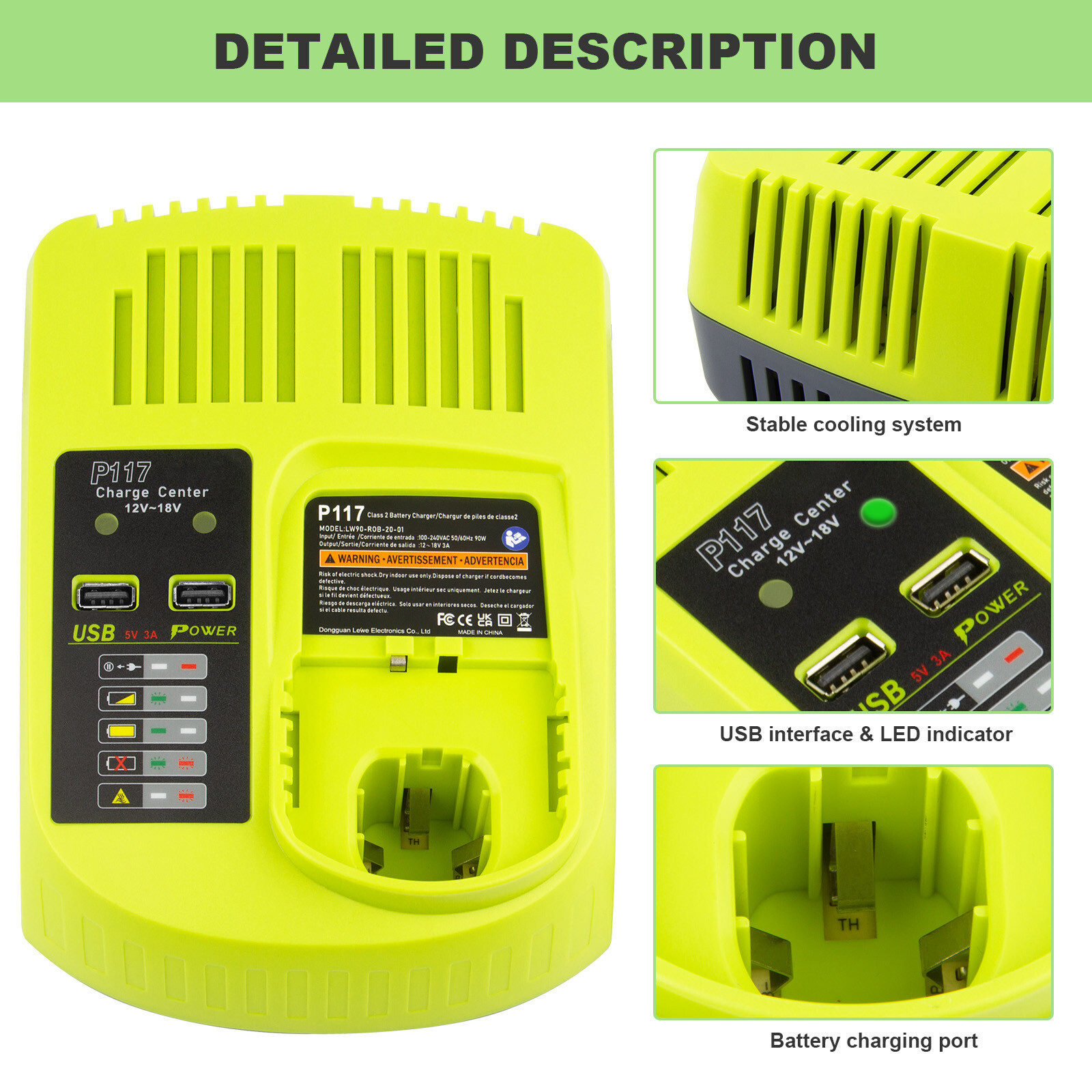 Fast Charger 18V LED For Ryobi One+ Plus P108 Li-ion Battery P117 P107 RB18L50