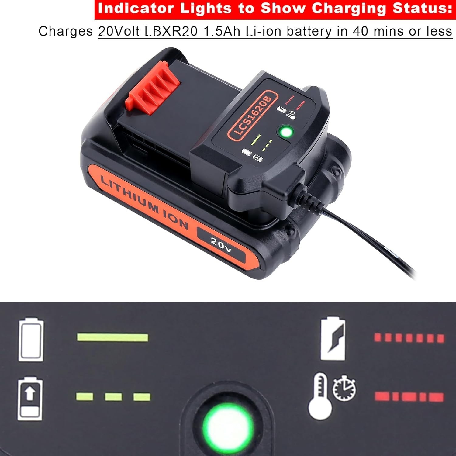 LCS1620B Charger Compatible with Black and Decker 12V/20V Lithium Battery LBXR20