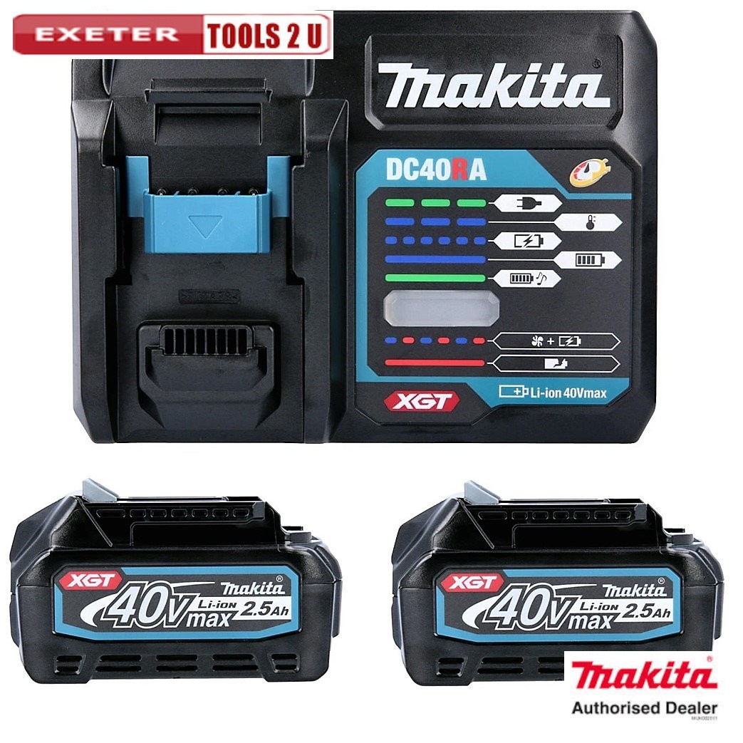 Makita 40v XGT Li-ion Rapid Battery Charger Pack – 2 x 2.5ah Batteries – DC40RA