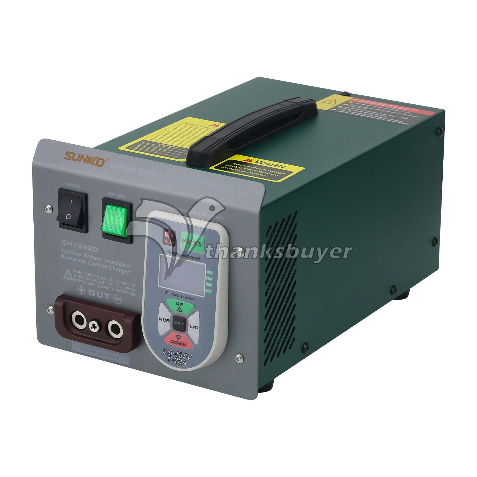 SUNKKO CH12V20 Professional Lithium Battery Charger 125V/20A for Li-ion/LifePO4