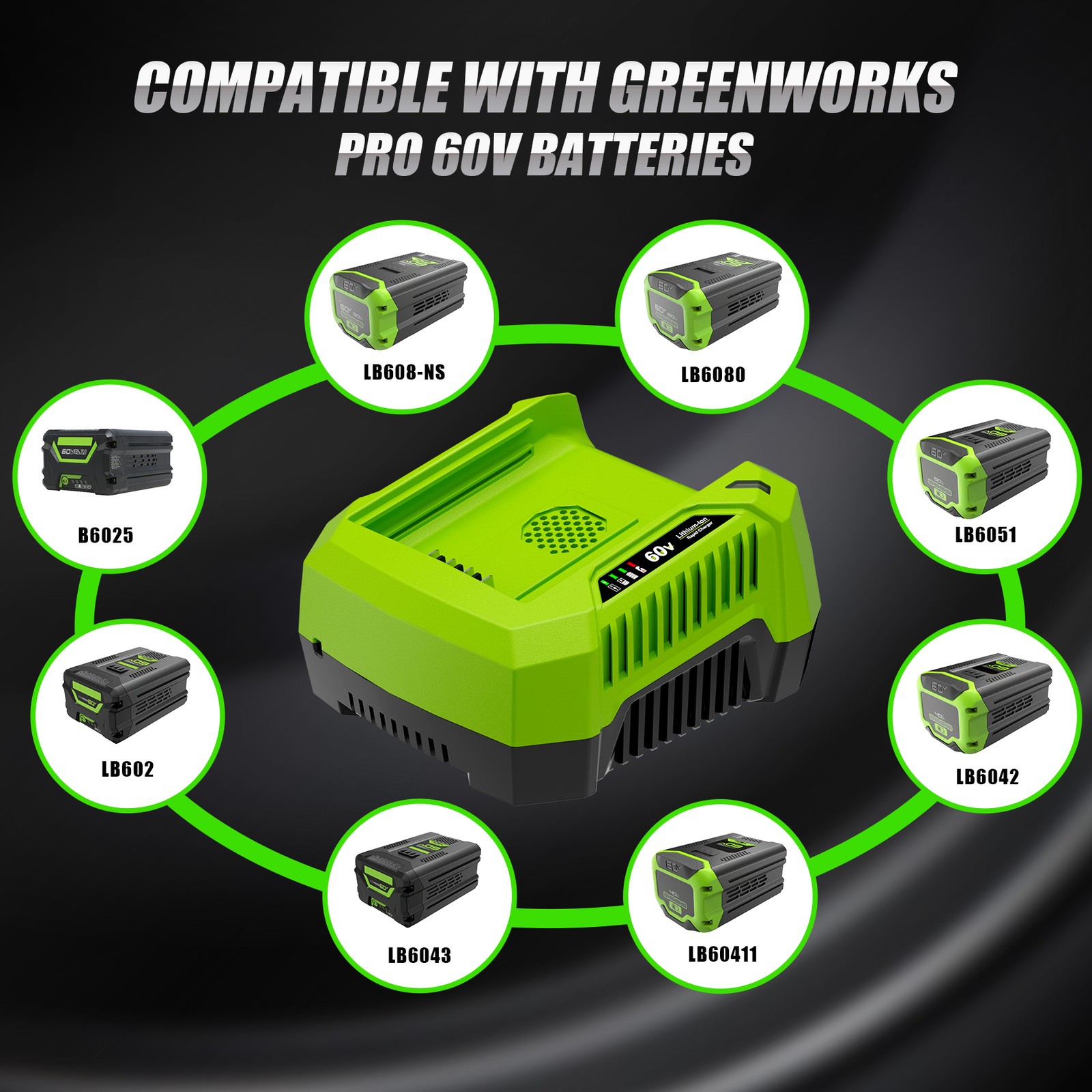 2Pack 5.0Ah Li-Ion Battery + 6A Rapid Charger Kit For Greenworks 60V Power Tools
