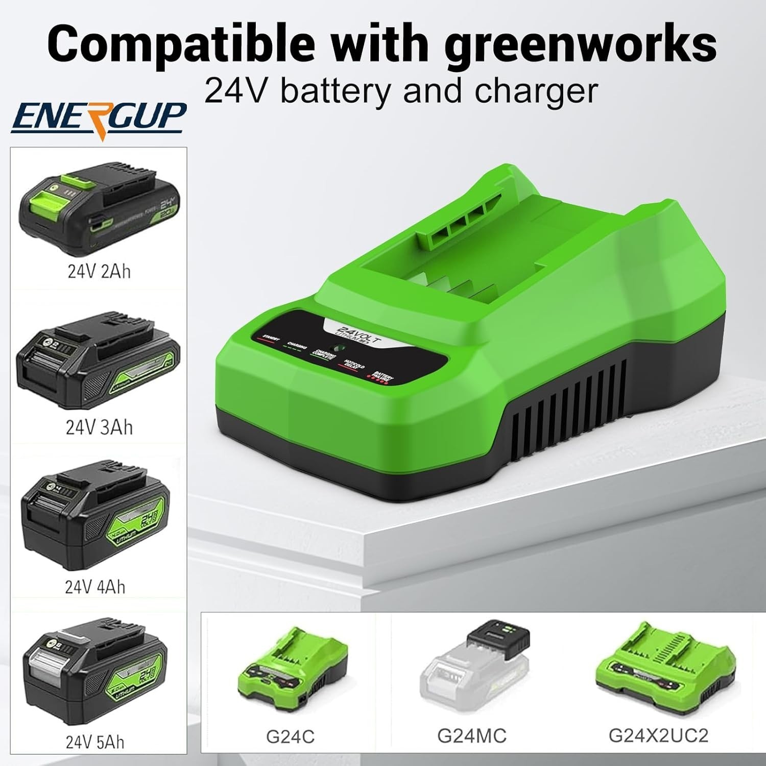 Efficient 24V Charger for Greenworks Li-ion Batteries – LED Indicators Included