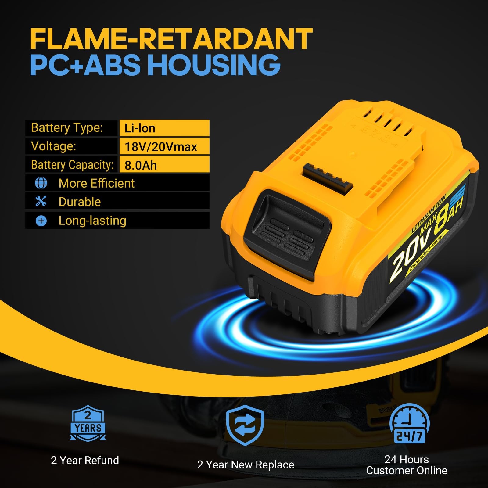 Velgonyx 8Ah Replacement Compatible For Dewalt 20V Max Battery High Capacity