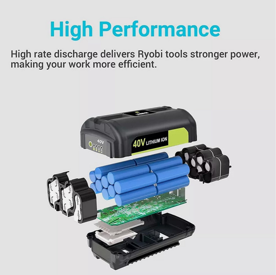 6.0Ah Battery for Ryobi 40V Battery Lithium OP4050 OP40602 OP406VNM / Charger