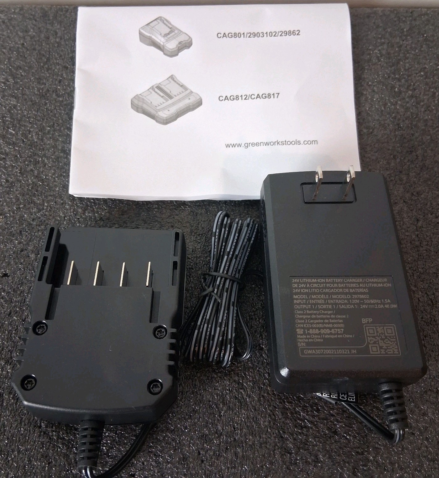 Genuine Greenworks 24V Compact Battery Charger 2978602 Brand New