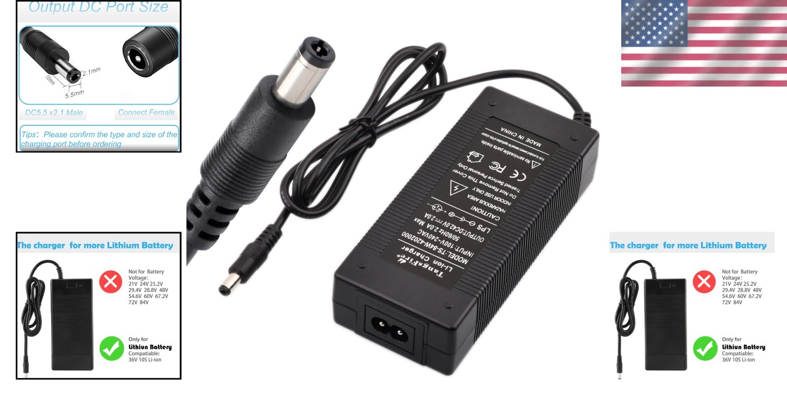 Lightweight 42V DC Charger – Fast 2A Charging for Multi-Device Lithium Batteries