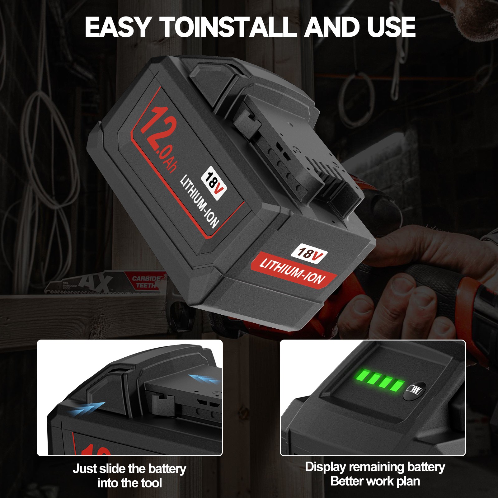 12.0Ah Battery For Milwaukee for M18 Extended Lithium 8.0Ah 48-11-1880 Charger