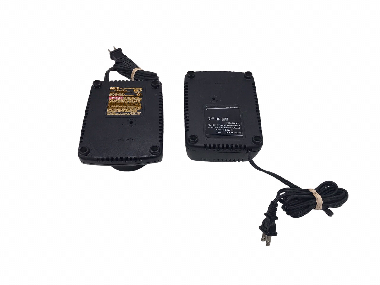 Lot of 2 Genuine Dewalt DW9107 9.6V-14.4V & DW9118 Battery Chargers – TESTED