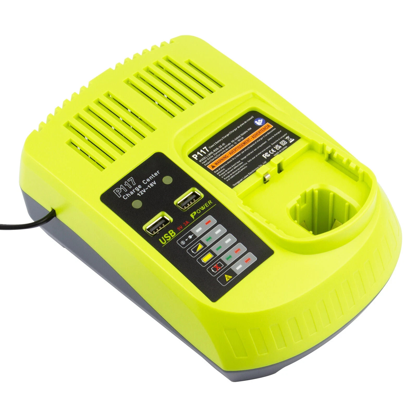 18V Rapid Charger Replacement for Ryobi P117 12V-18V Battery One+ Lithium-Ion/Ni