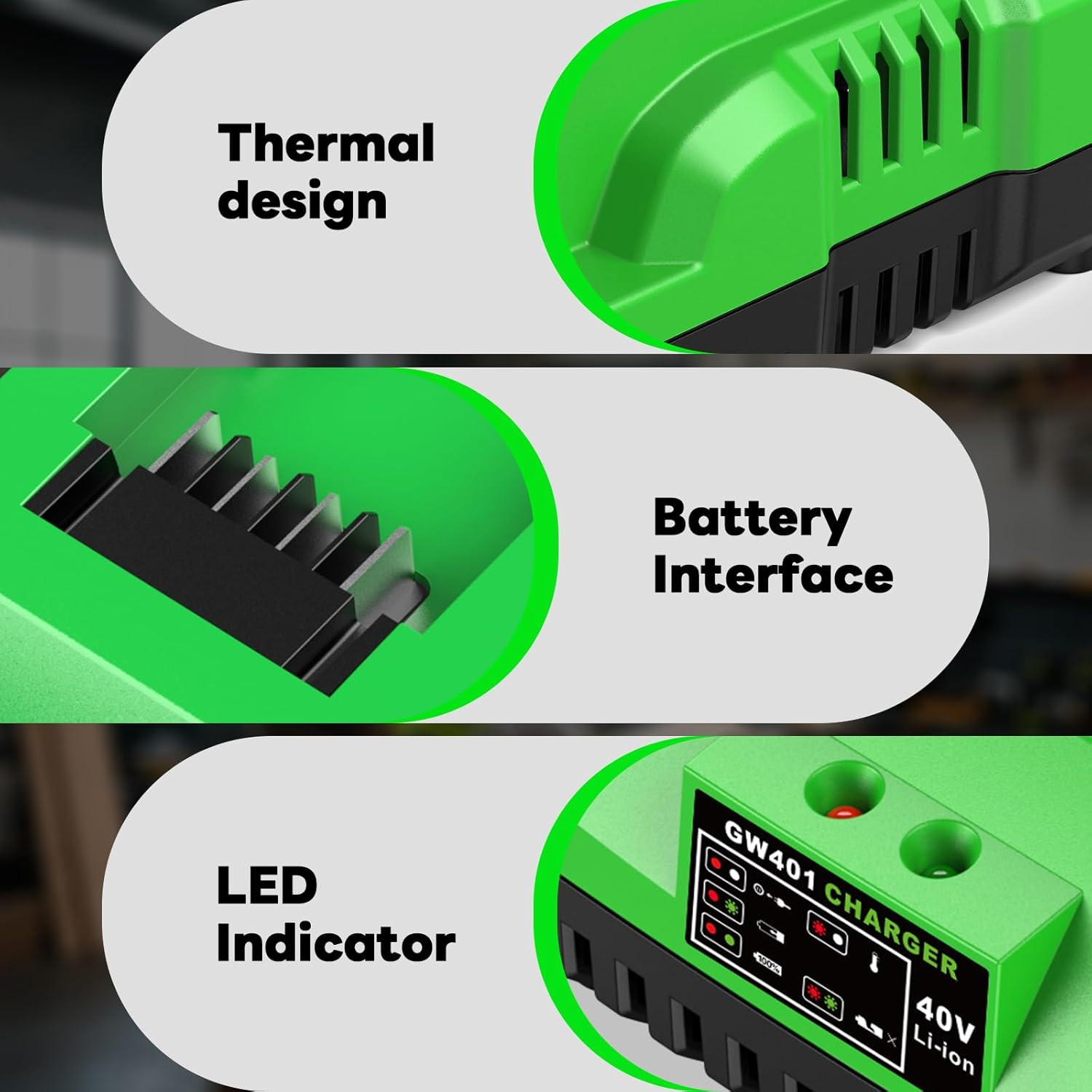 40V Charger for Greenworks 29482 29252 20202 22262 29472 29462