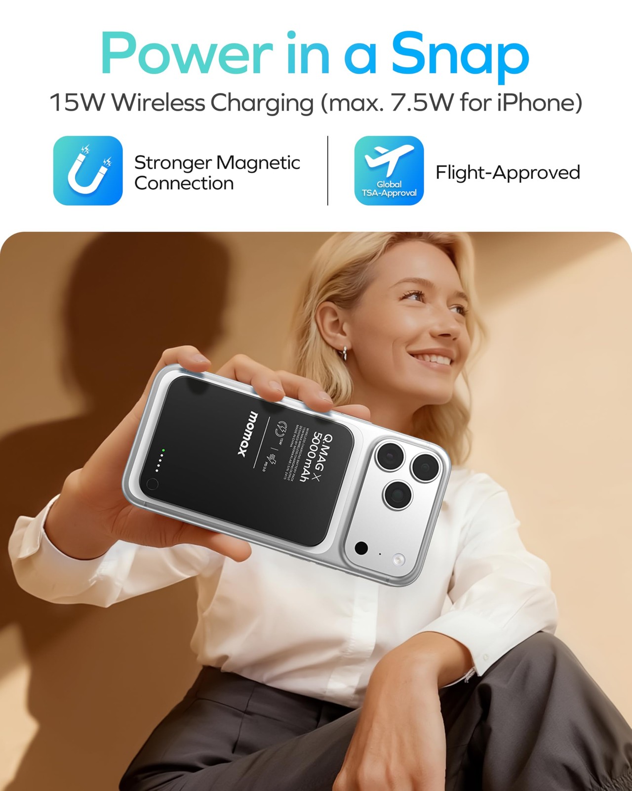 Momax Magnetic Power Bank 5000Mah Ultra Slim 0.3Inch 20W Charging Wireless