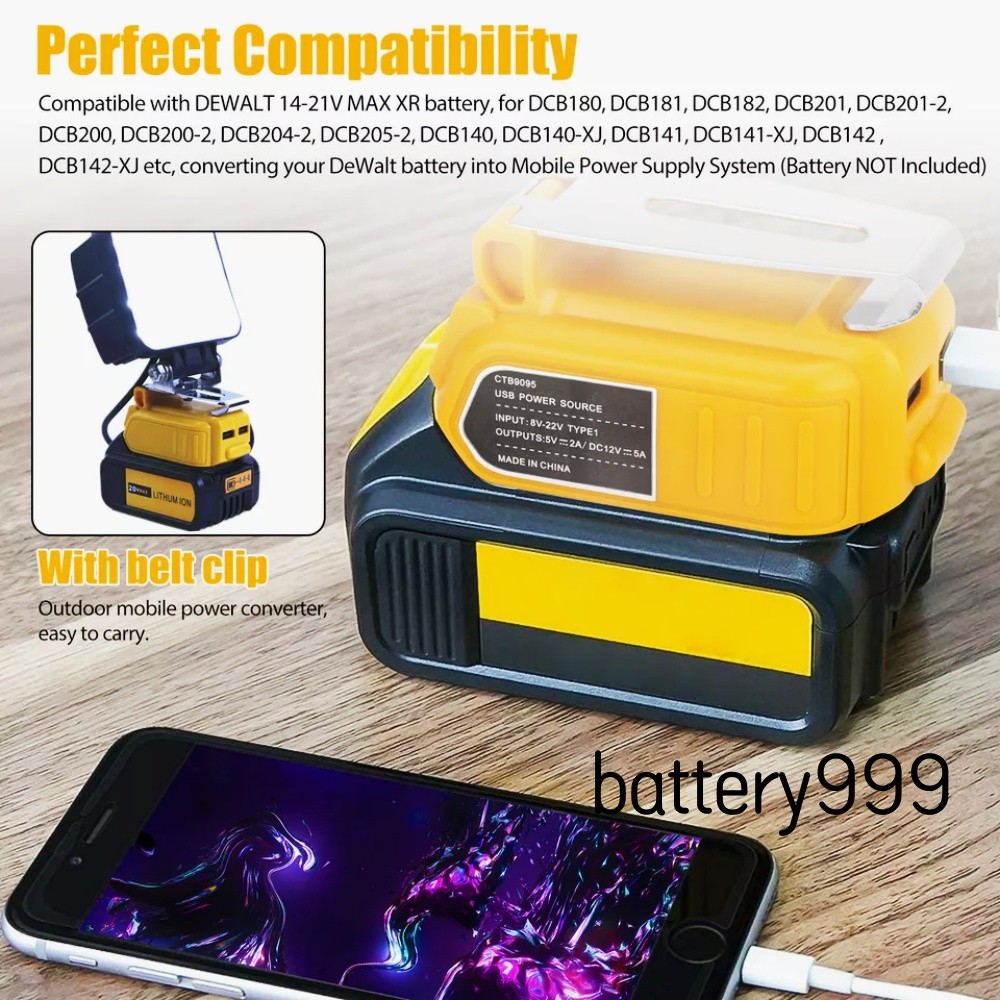 Battery Charger Adapter Power Source Converter for Dewalts DCB180 DCB205 18V US