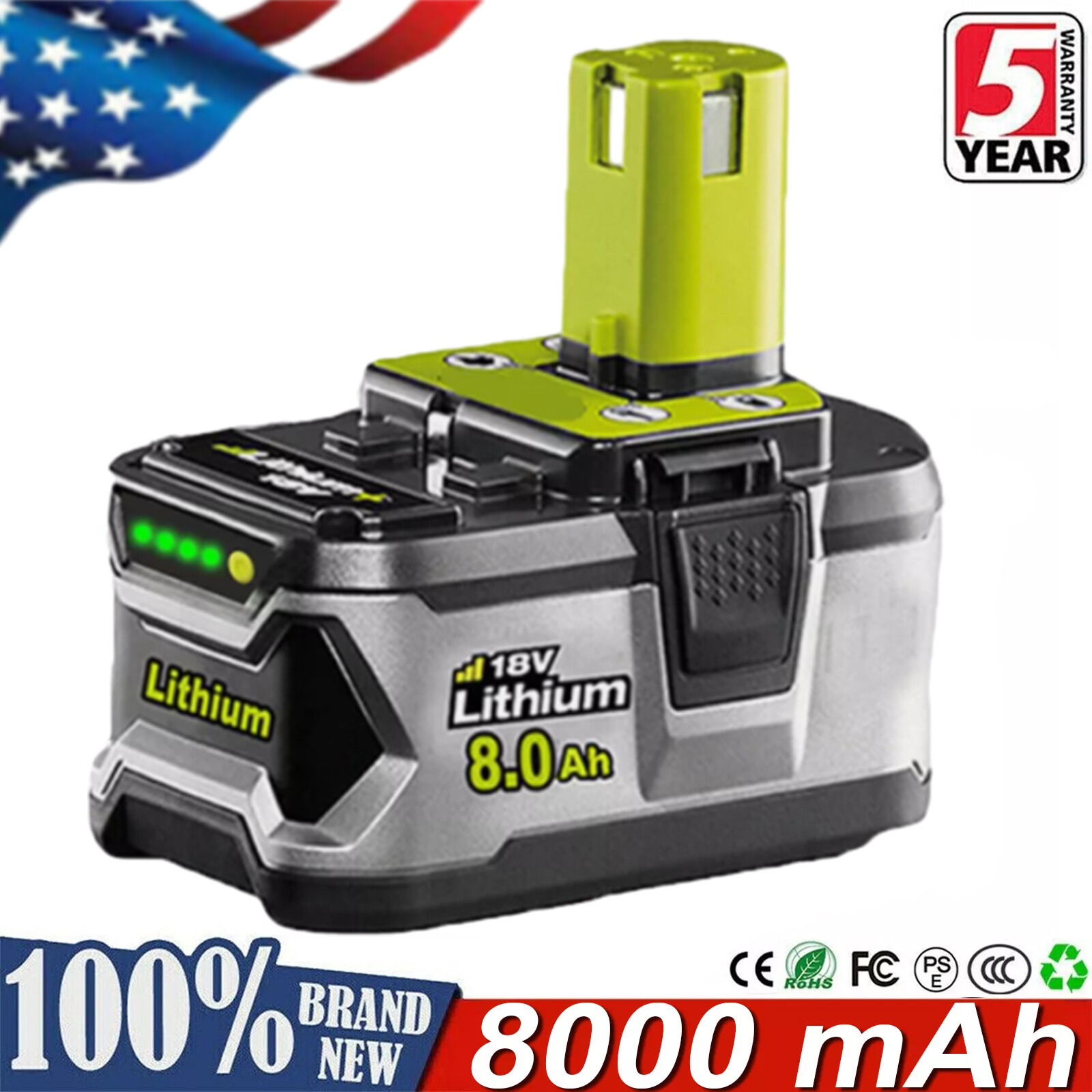 For RYOBI P108 18V One Plus High Capacity Lithium Ion 8.0Ah Battery DUAL Charger
