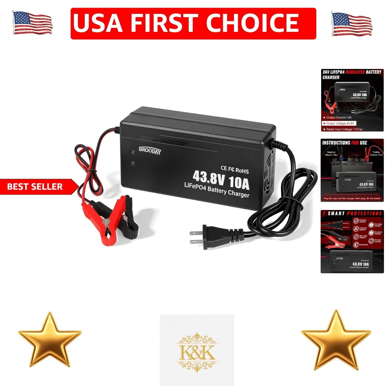 36V 10A LiFePO4 Battery Charger – Fast, Safe Charging with Protection Features
