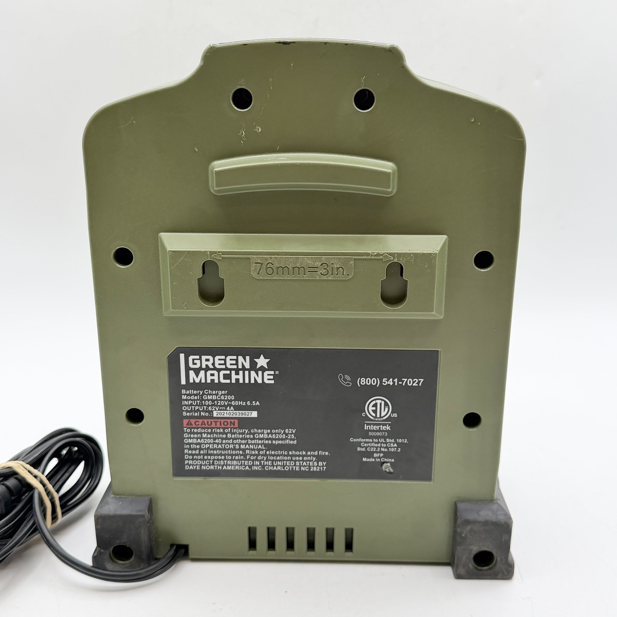Green Machine GMBC6200 62V Charger with Cooling Fan (CP1023039)