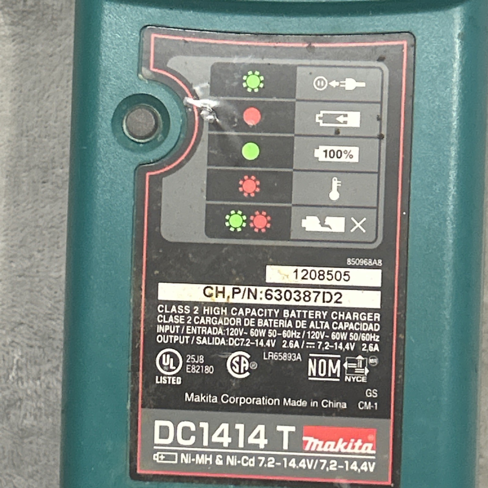 Makita Charger DC1414 T Ni-MH & Ni-Cd 7.2-14.4V Battery Charger Tested Cb2