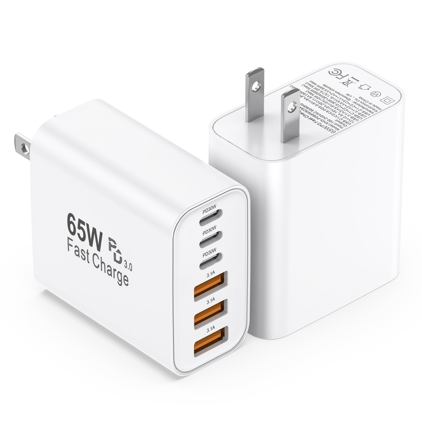 USB C Charger Block,2 Pack 65W 6 Port USB C Wall Charger,6 in 1 iPhone Charger F