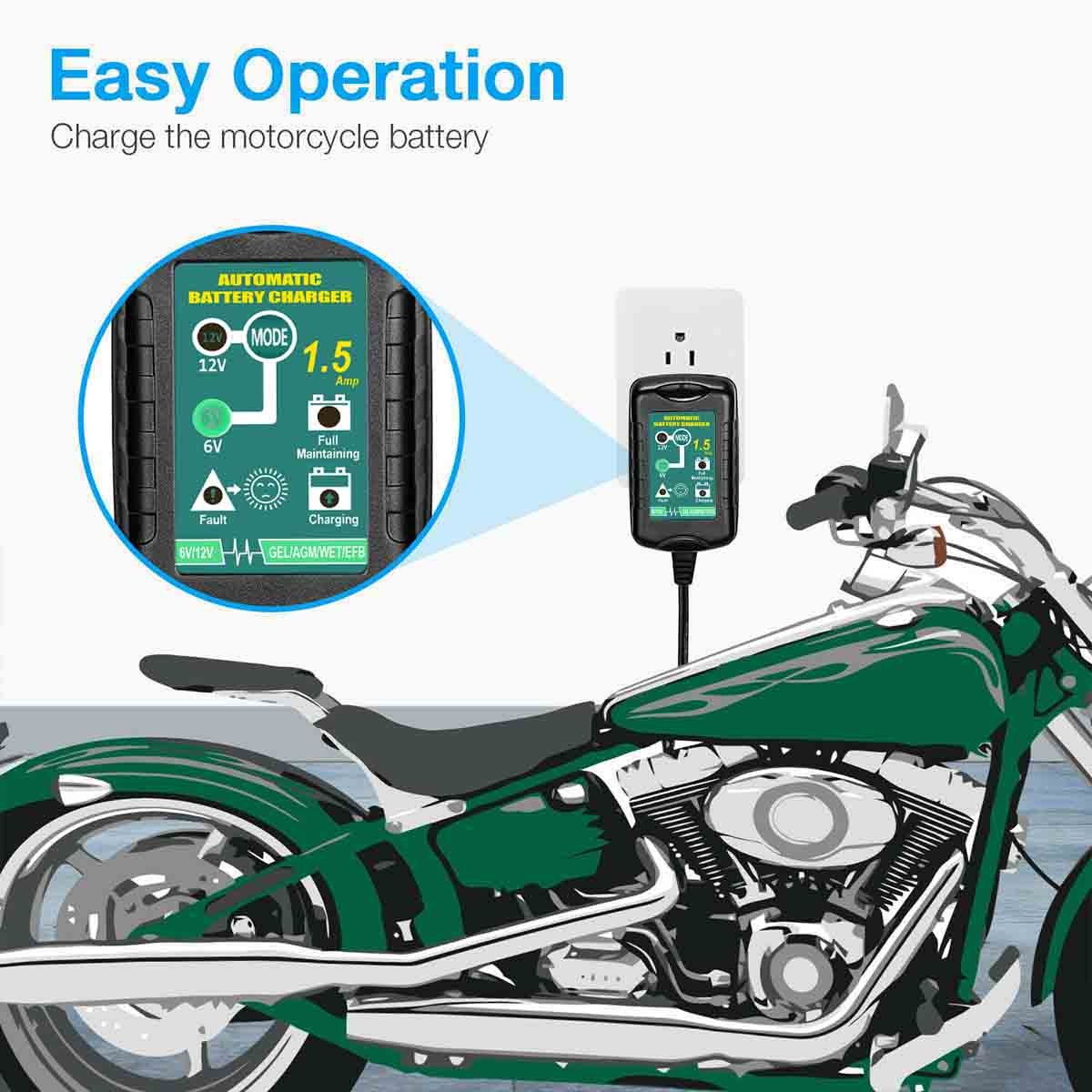 6V 12V Battery Charger 1.5A Automatic Battery maintainer trickle Battery Charger