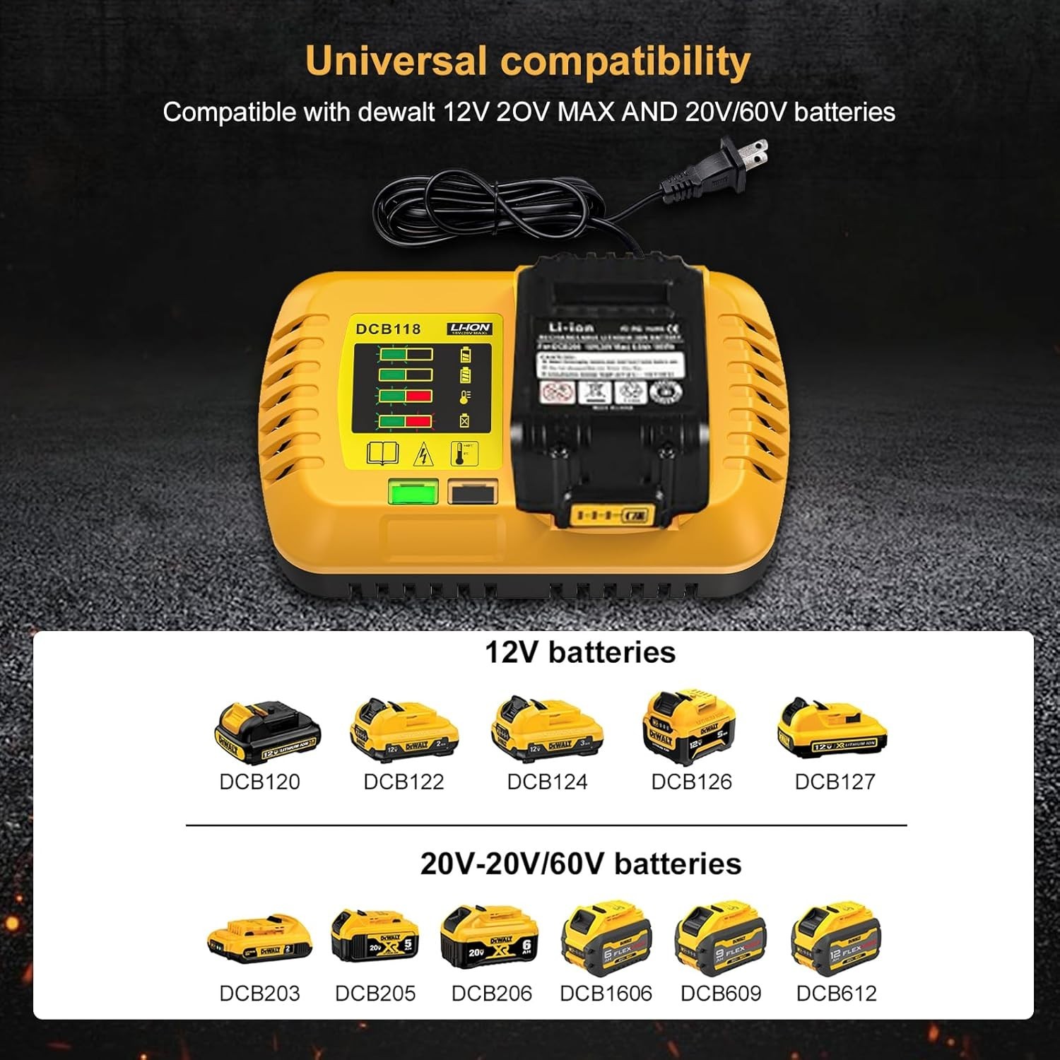 DCB118 Fast Charge For Dewalt 20V/60V Max Lithium-ion Battery Rapid Chargers