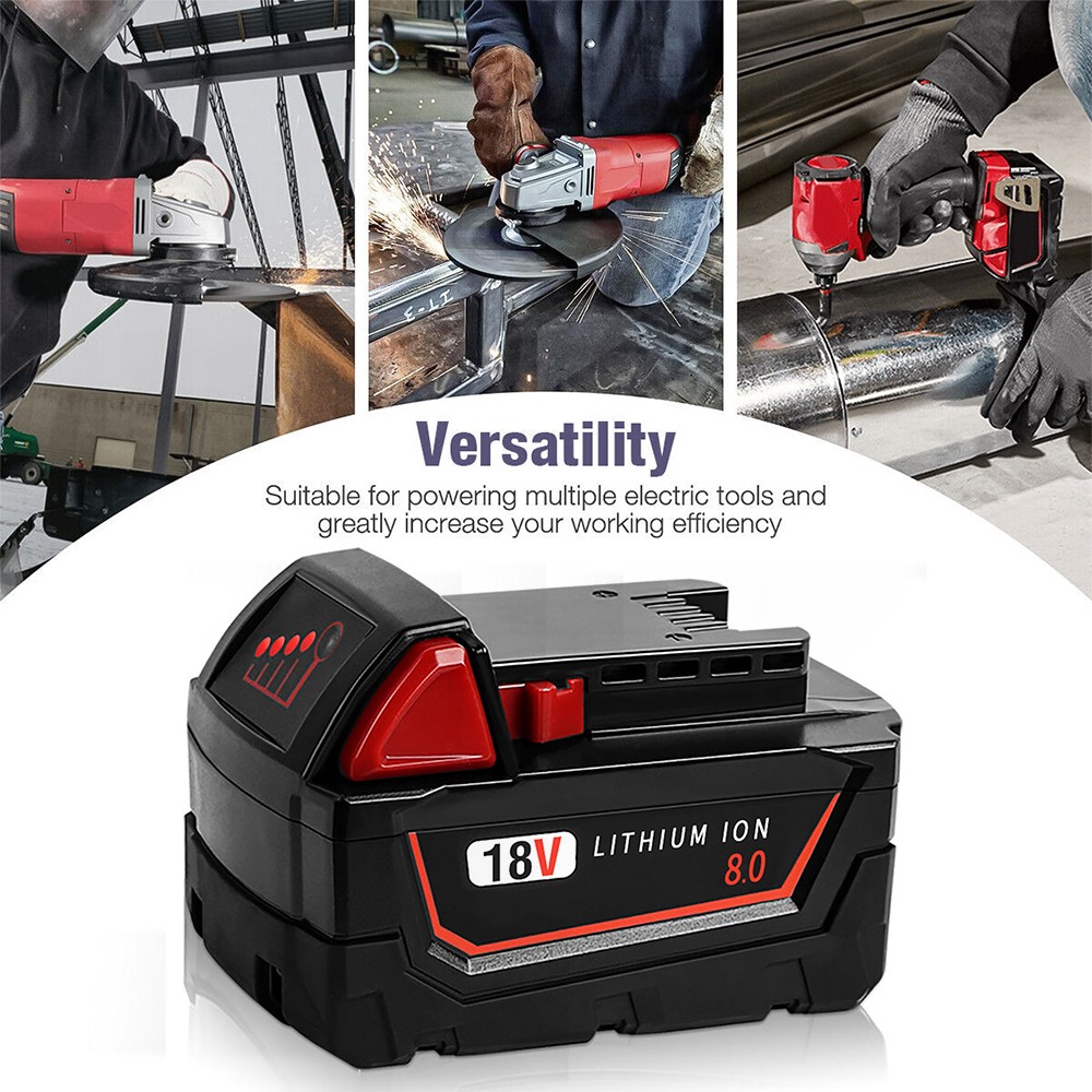 2 Pack 18V 8.0Ah Li-Ion Battery and Charger kit For Milwaukee M-18 4811-1862