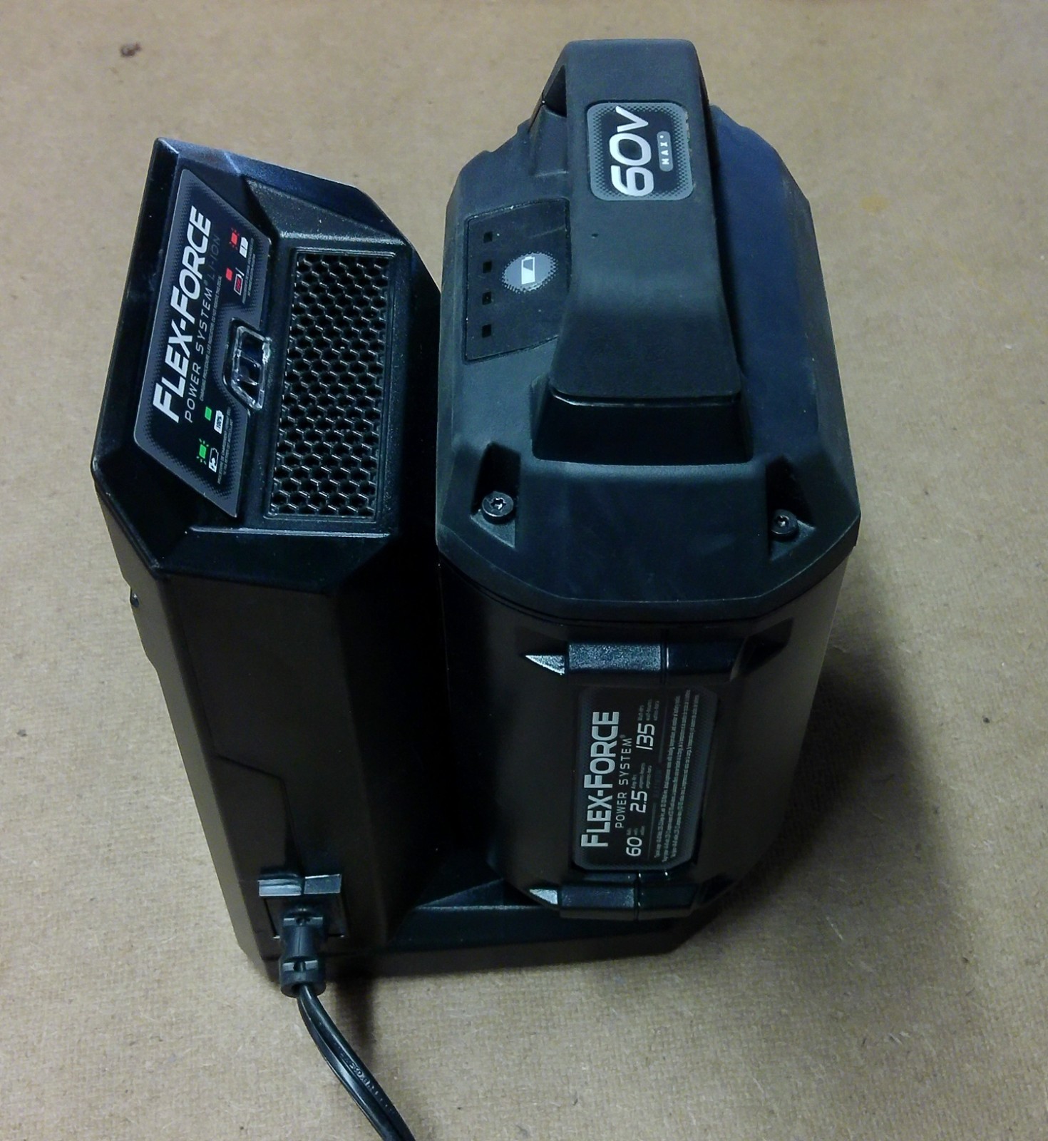 Flex-Force Charger Model 88902 and 60V Max 88925 Battery, 2.5 Ah, 135 Watt Hrs.