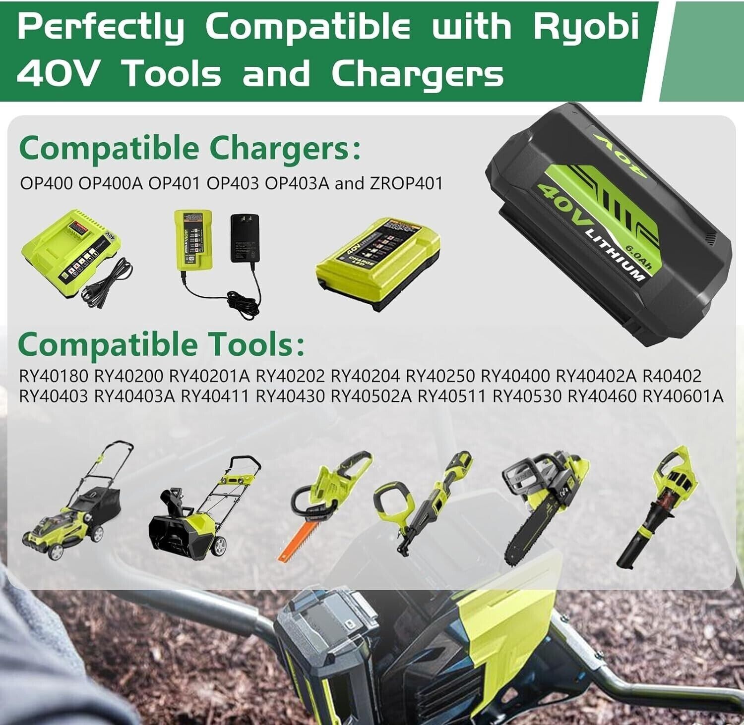 2X Battery & Charger For Ryobi 40V With LED Lithium-Ion 40-Volt OP406VNM OP40602