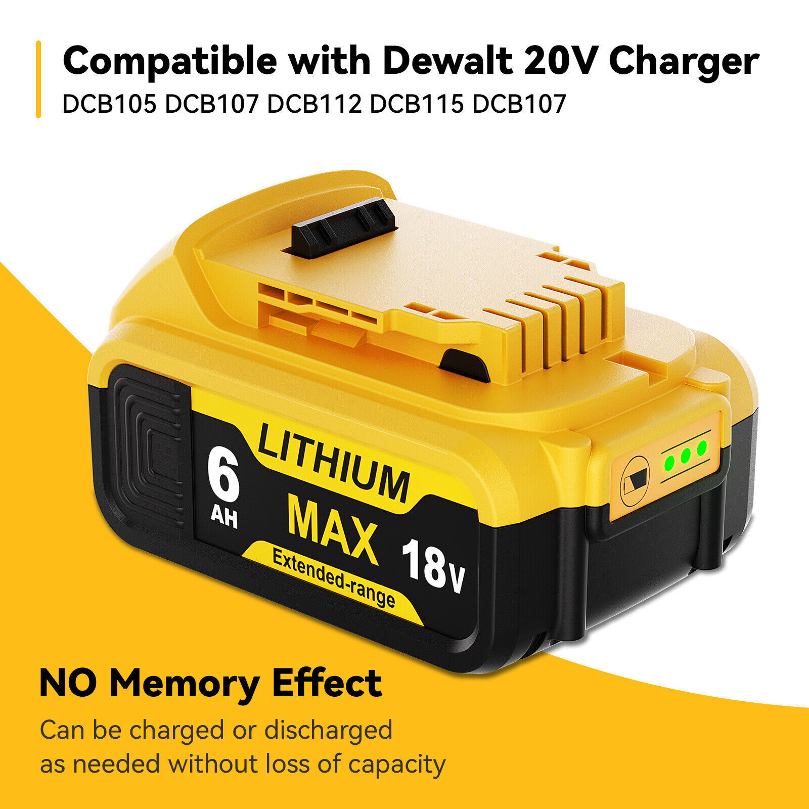 For DeWalt 20V 20 Volt Max XR 6.0AH Lithium-Ion Battery DCB205-2 DCB208 DCB200