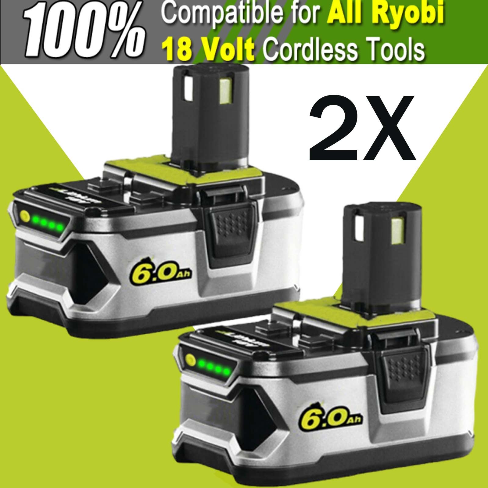 2X 6.0Ah Lithium-ion Battery For RYOBI P108 18V One Plus High Capacity P109